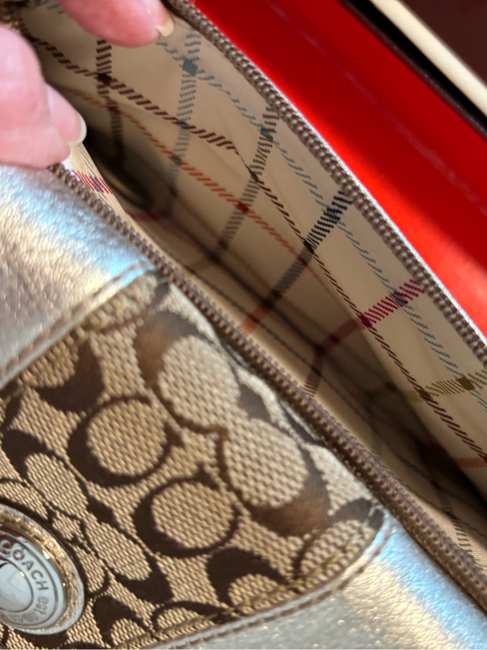 Coach Silver Metallic Logo Stripe Wallet - Picture 2 of 3